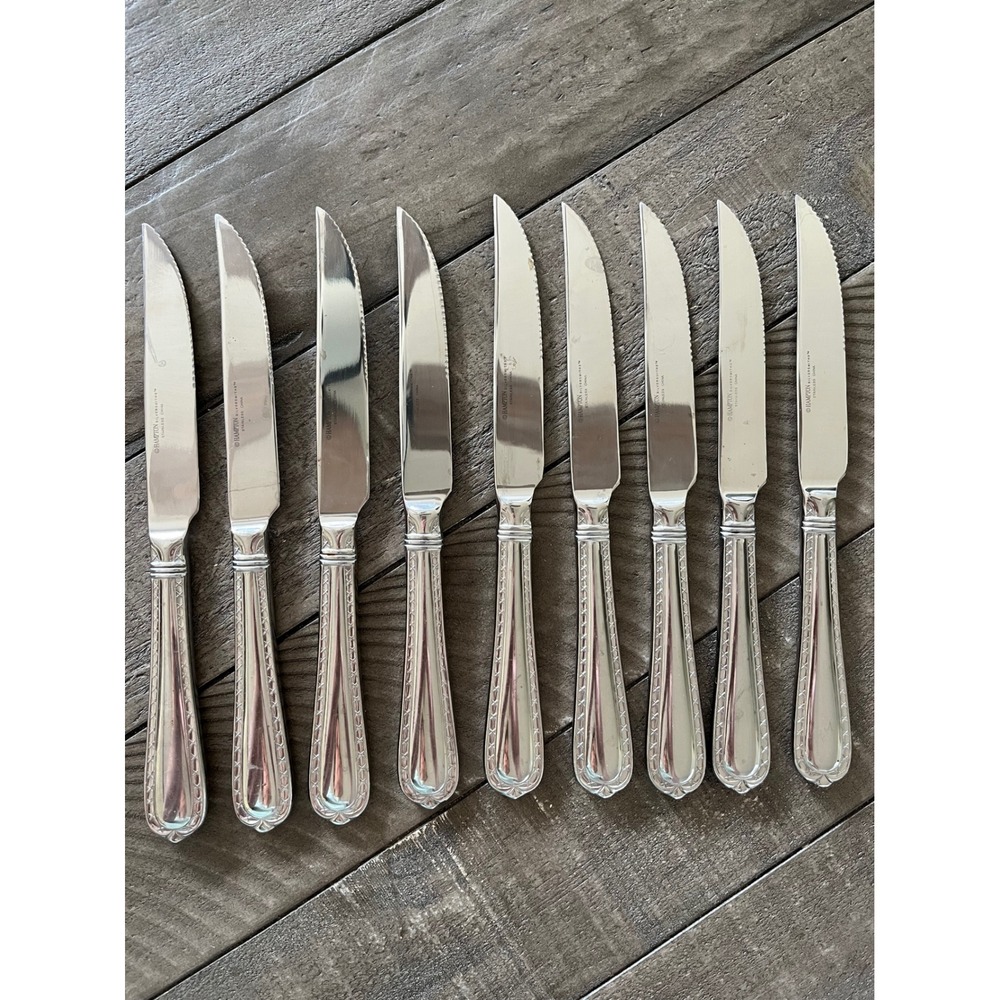 Hampton Silversmiths Stainless Steel Steak Knives Set of 9 Serrated Blade Silver - Picture 1 of 6